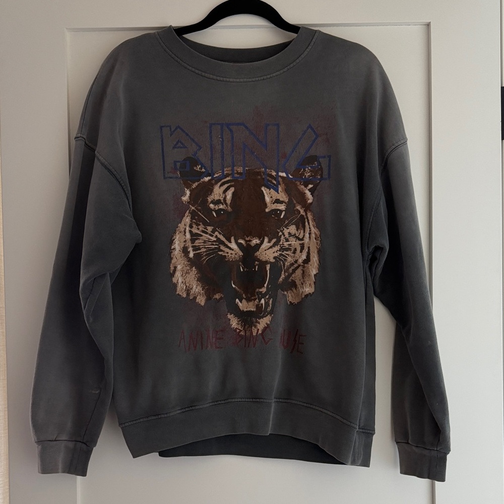 Anine Bing Gray Tiger Graphic Crewneck Sweater